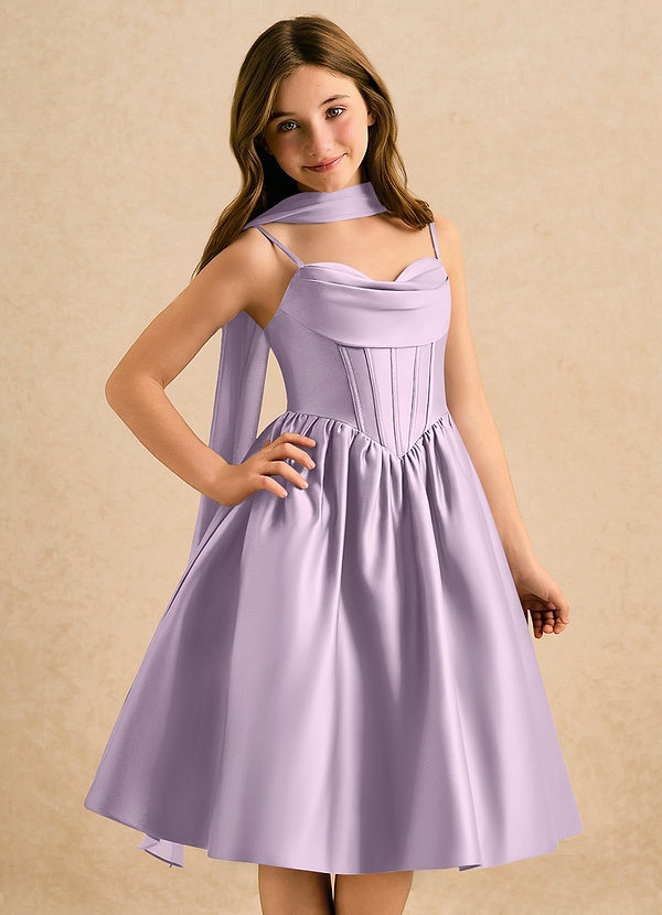 Azazie Shona Girls Formal Bloemenmeisjes Jurken A-Lijn Jurk van Mat Satijn Sweetheart Halslijn Frosted Lila image1