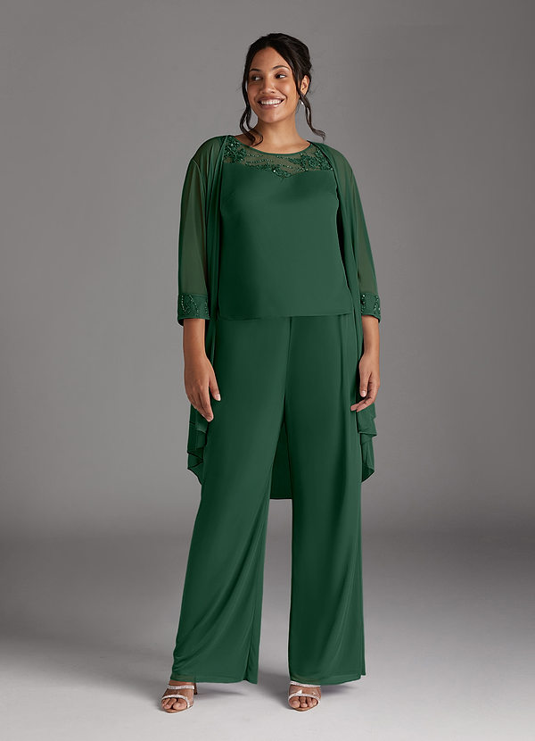 Azazie Frances Mother of the Brides Dresses Dark Green Jumpsuit/Pantsuit Scoop Mesh Dress image1