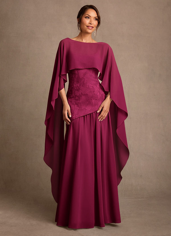 Azazie Flossie Brautmutterkleider A-Linie Plissee Chiffon Kleid Burgunderrot image1