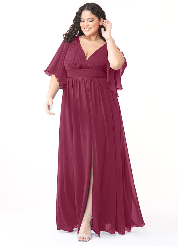 Azazie Temeka Robes Demoiselle d'honneur Robe Trapèze en Mousseline de soie Rayé Mûre image1