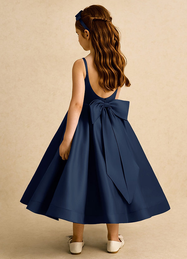Azazie Babs Blumenkinder Kleider Ballkleid Plissee Matte Satin Kleid Dunkelmarine image1