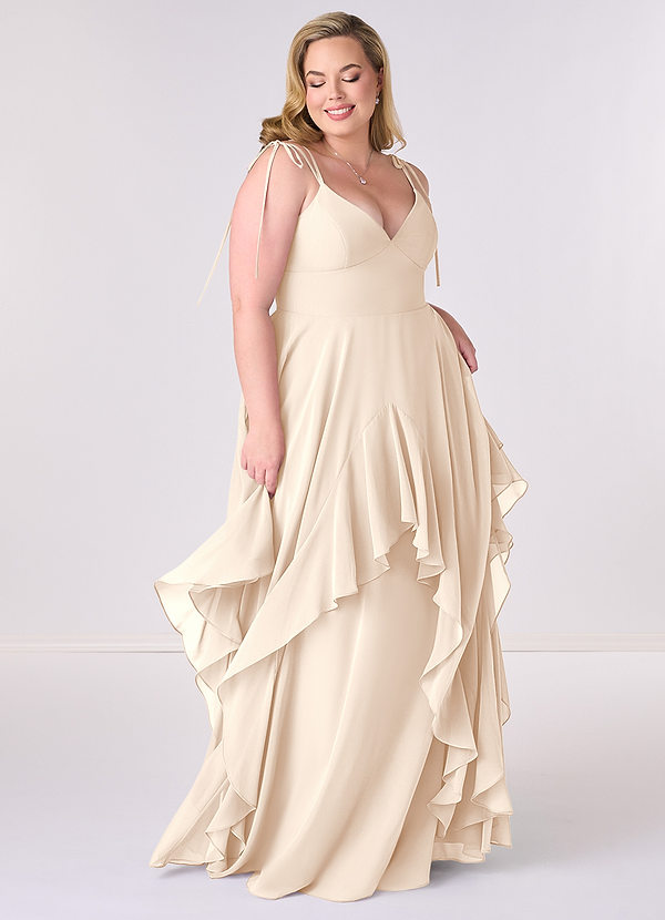 Barbie ♥ Azazie Bridesmaid Dresses White Alabaster A-Line Bow Chiffon Dress image1
