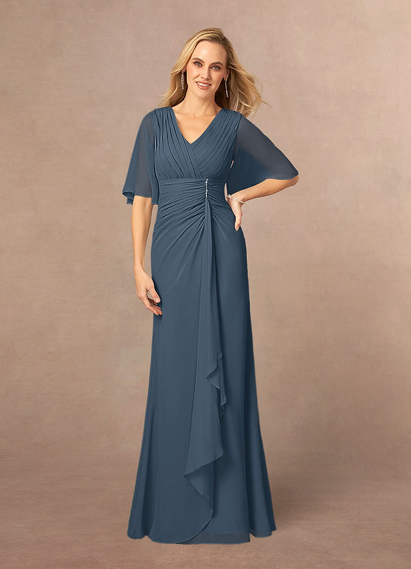 Azazie Carson Mother of the Brides Dresses Neptune A-Line V-Neck Lace Chiffon Dress image1
