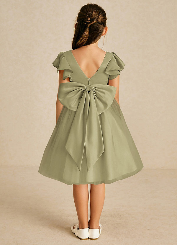 Azazie Kaeya Flower Girl Dresses Pistachio A-Line Bow Tulle Dress image1