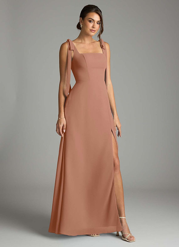 Azazie Debra Bridesmaid Dresses Bronzer A-Line with Pockets Chiffon Convertible Dress image1