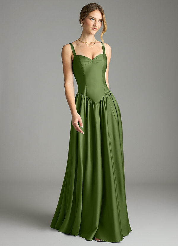 Azazie Evadina Vestidos Dama de Honor Vestido de Enebro de Satén Elástico de Corte en A con Corsé image1