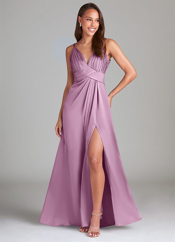 Azazie Maren Allure Robes Demoiselle d'honneur Robe Trapèze en Satin extensible Dentelle Glycine image1