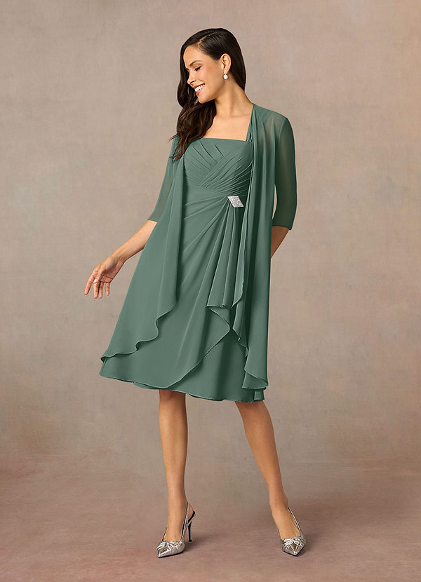 Azazie Olivia Mother of the Brides Dresses Sea Moss A-Line Square Neckline Pleated Chiffon Dress image1