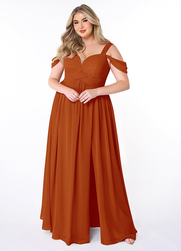 Azazie Lianne Bridesmaid Dresses Paprika A-Line Off the Shoulder Chiffon Dress image1