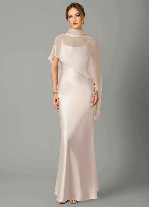 Azazie Jaleesa Bridesmaid Dresses White Alabaster A-Line High Neck Stretch Satin Dress image1