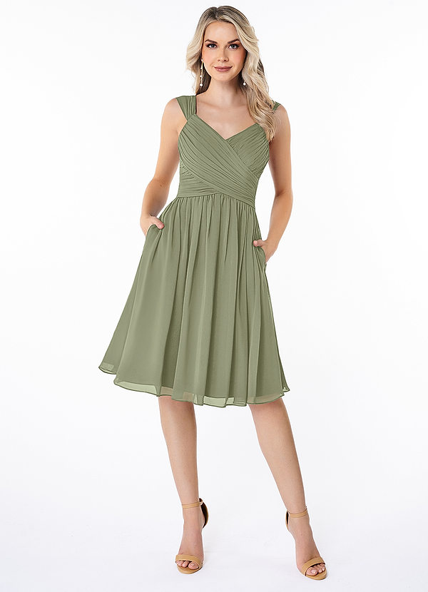 Azazie Angie Bridesmaid Dresses Pistachio A-Line Corset Chiffon Dress image1