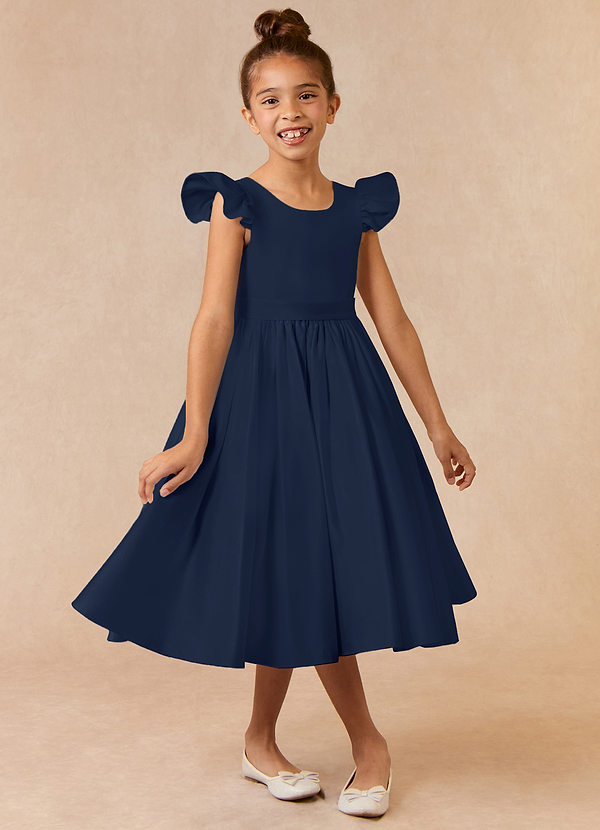 Azazie Violeta Flower Girl Dresses Dark Navy Ball-Gown Bow Matte Satin Dress image1