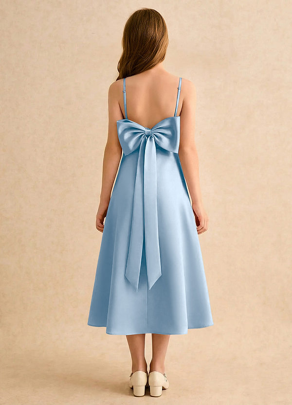 Azazie Jaella Girls Formal Bloemenmeisjesjurken A-lijn Jurk van Mat Satijn Geplooide Poederblauw image1