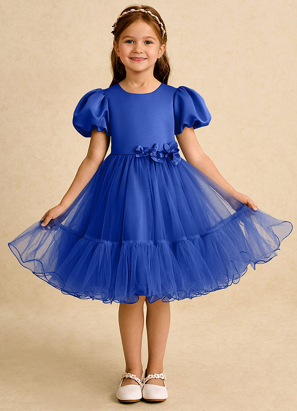 Azazie Cocoa Abiti da Ragazza di Fiori Abito Principessa in Tulle Plissettato Blu Reale image1