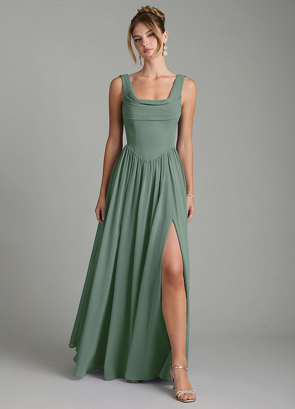 Azazie Novi Brautjungfernkleider A-Linie Plissee Chiffon Kleid Eukalyptus image1