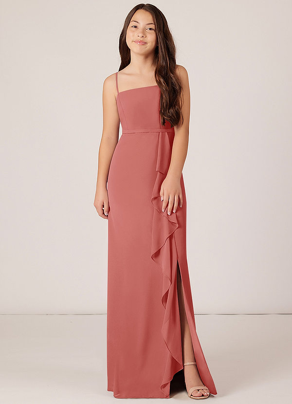 Azazie Kaylee Junior Jurk van Chiffon met A-Lijn met Riem Antieke Roos image1