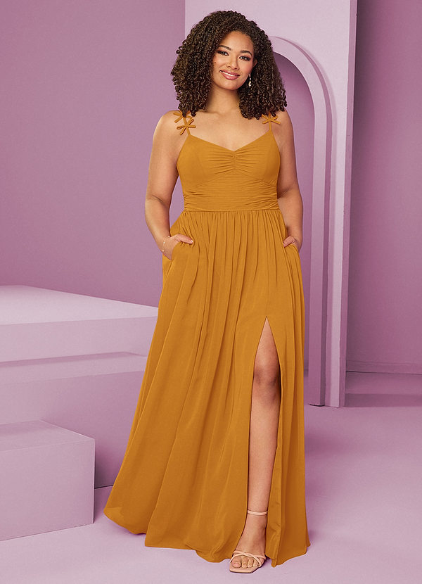 Barbie ♥ Azazie Bridesmaid Dresses Butterscotch A-Line Pleated Chiffon Dress image1