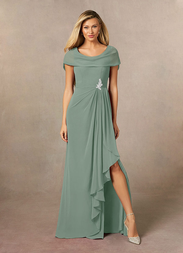 Azazie Mary Vestidos de Madre de la Novia Vestido de Salvia Plateada de Gasa de Corte en A con Corte Lateral image1