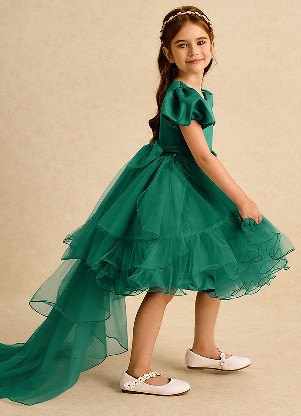 Azazie Cocoa Abiti da Ragazza di Fiori Abito Principessa in Tulle Plissettato Smeraldo image1