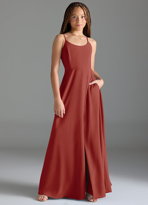 Azazie Moira Junior Abito A-Line in Chiffon Con Tasche Terracotta image1