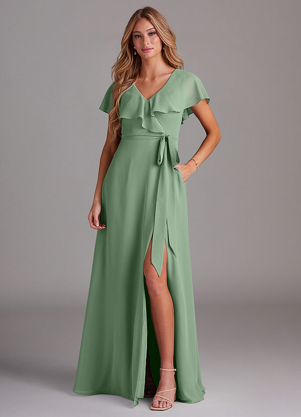Azazie Lainey Bridesmaid Dresses Matcha A-Line with Pockets Chiffon Dress image1