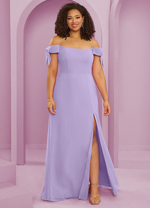 Barbie ♥ Azazie Bruidsmeisjes Jurken Converteerbaar Jurk van Chiffon met A-Lijn Off the Shoulder Lila image1