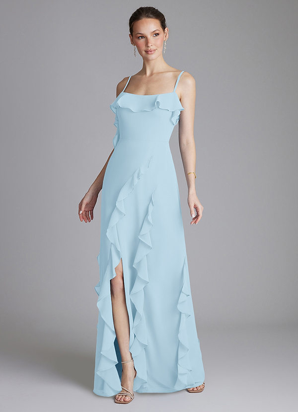 Azazie Malia Bridesmaid Dresses Sky Blue Sheath Ruched Chiffon Dress image1