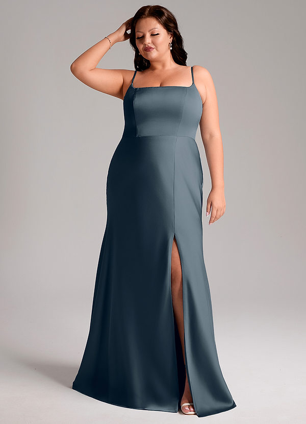 Azazie Lidia Bridesmaid Dresses Twilight Mermaid Side Slit Stretch Satin Dress image1
