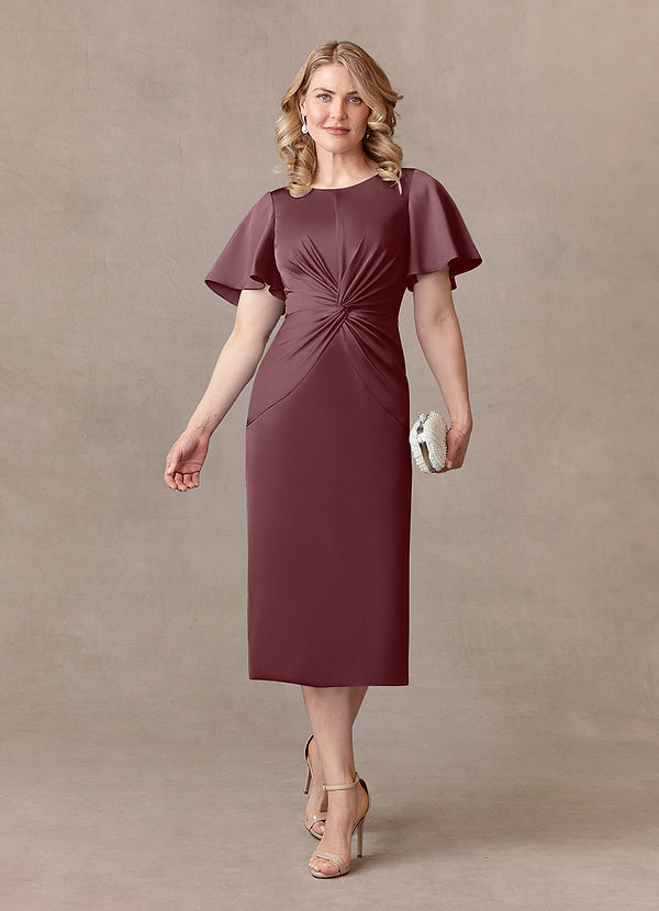 Azazie Everlyn Brautmutterkleider Etui Plissee Stretch-Satin Kleid Sangria image1