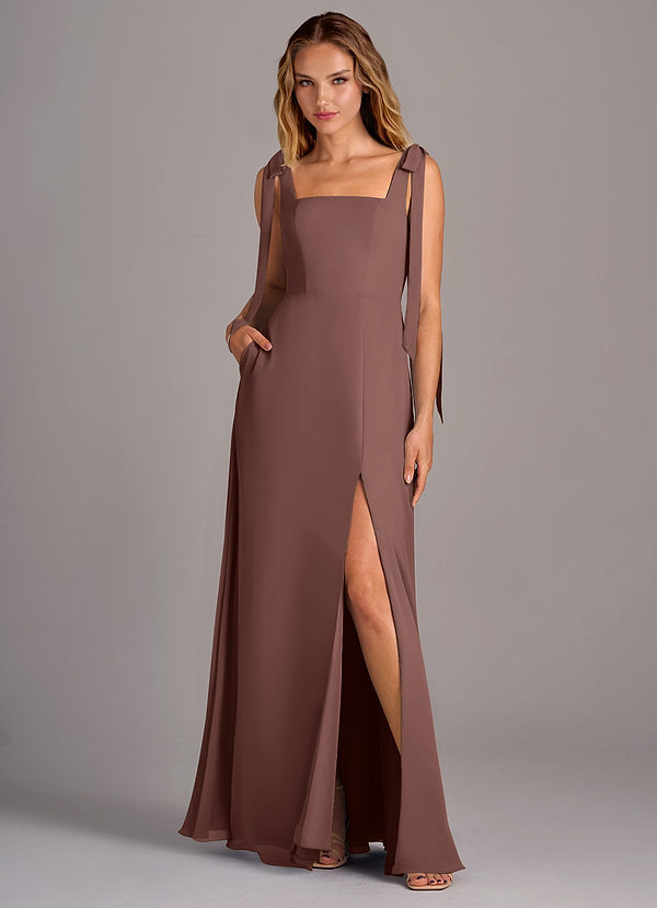Azazie Debra Bridesmaid Dresses Espresso A-Line with Pockets Chiffon Convertible Dress image1