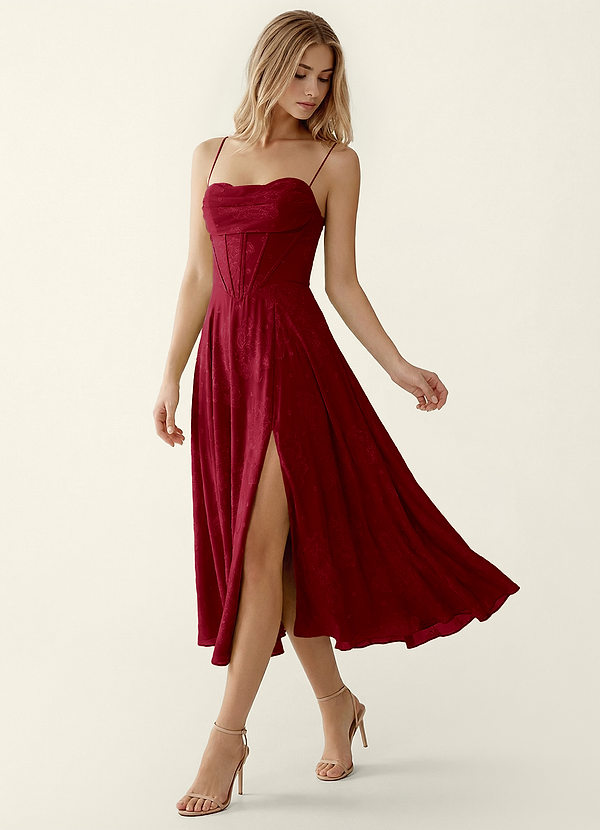 Verena Burgundy Jacquard A-line Vacation Midi Dress image1