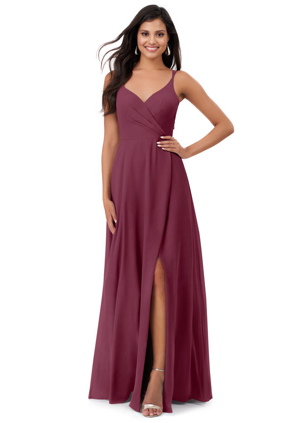 Azazie Lennon Bridesmaid Dresses Mulberry A-Line Lace Chiffon Dress image1