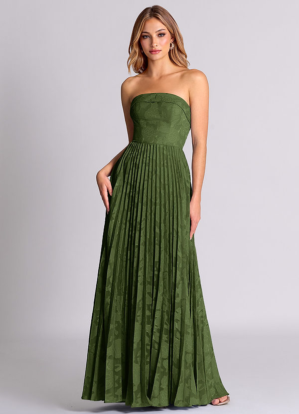 Azazie Mariana Bridesmaid Dresses Olive A-Line Strapless Floral Burnout Convertible Dress image1