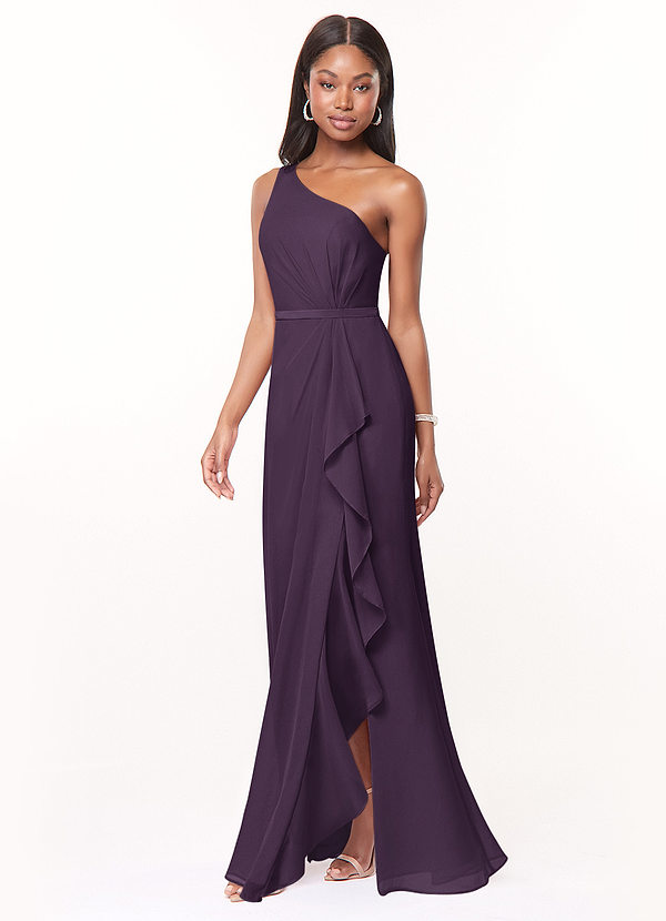 Azazie Liza Bridesmaid Dresses Plum Mermaid One Shoulder Chiffon Dress image1