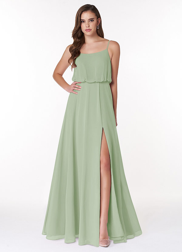 Azazie Lupe Bridesmaid Dresses Dusty Sage A-Line Scoop Blouson Chiffon Dress image1