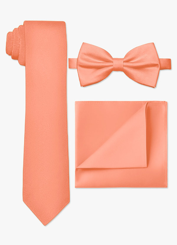 front Conjunto de corbata fina, pajarita y pañuelo de bolsillo de satén mate