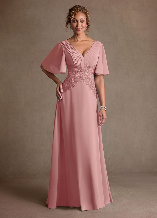 Azazie Milliat Robes de mère de la mariée Robe Trapèze en Mousseline de soie Dentelle Rose Poussiéreuse image1