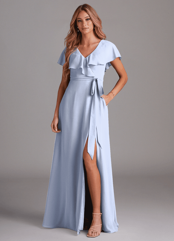 Azazie Lainey Bridesmaid Dresses Ice A-Line with Pockets Chiffon Dress image1