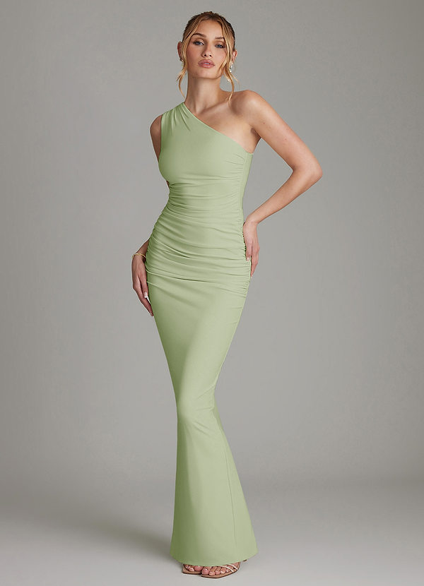 Azazie Shanice Bridesmaid Dresses Dusty Sage Sheath One Shoulder Premium Stretch Jersey Dress image1