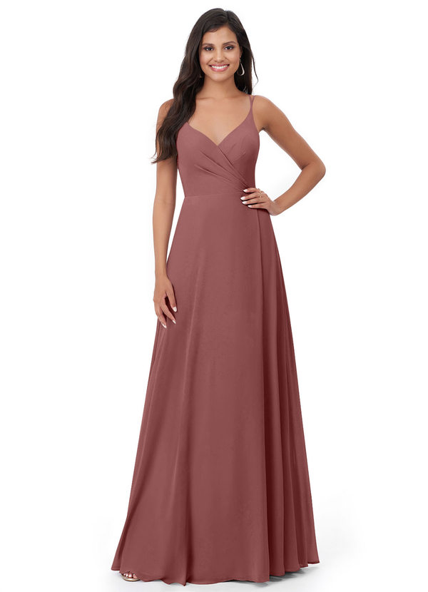 Azazie Lennon Brautjungfernkleider A-Linie Spitze Chiffon Kleid Wüstenrose image1