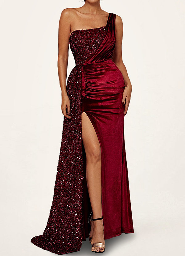 front Adaïr Bordeaux Robe maxi en velours à une épaule
