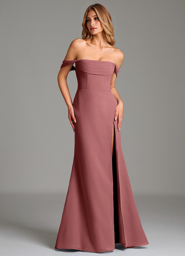 Azazie Riley Robes Demoiselle d'honneur Robe Fourreau Convertible en Mousseline de soie Épaule décolletée Améthyste image1