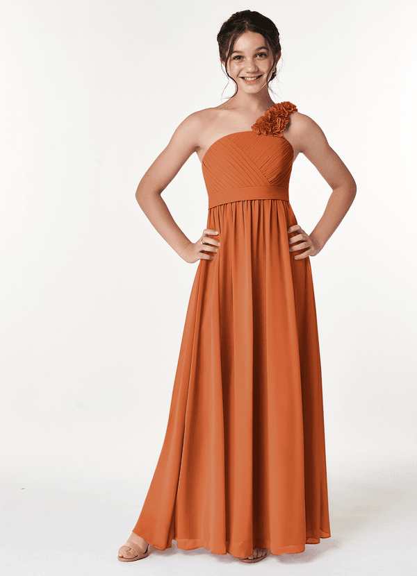 Azazie Flower Junior Jurk van Chiffon met A-Lijn Geplooid Kaneel image1