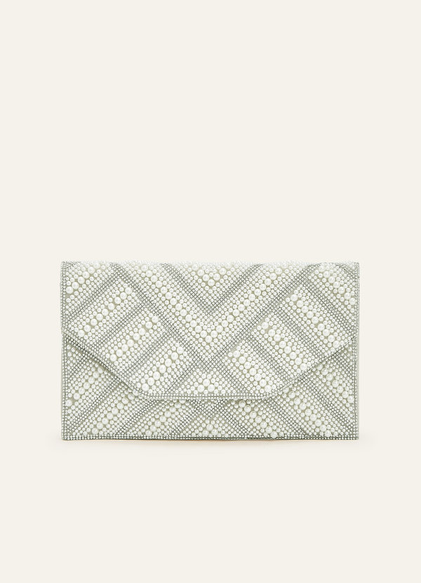 front Pearl Beaded Geometric Envelope Flap Clutch