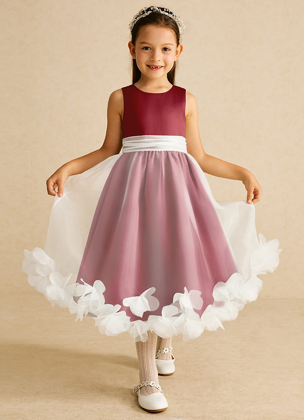 Azazie Stardust Blumenkinder Kleider A-Linie ärmellos Organza Kleid Granatapfelrot image1