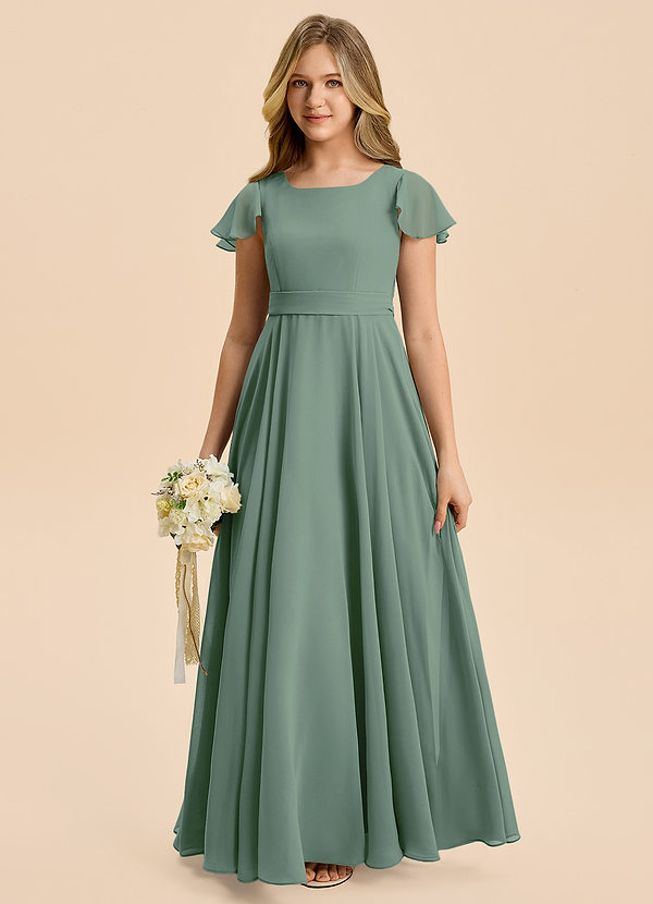 Azazie Cady Junior Eucalyptus A-Line Pleated Chiffon Dress image1
