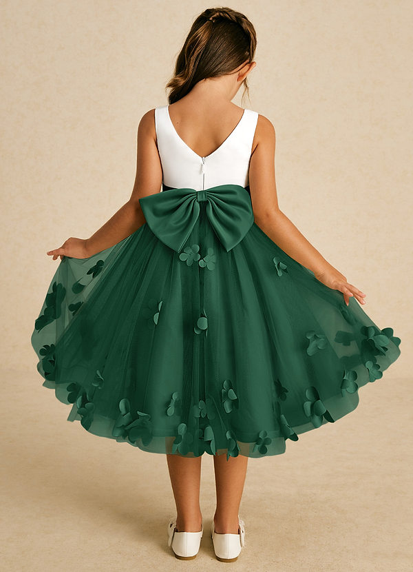 Azazie Sprout Flower Girl Dresses Dark Green A-Line Bow Tulle Dress image1