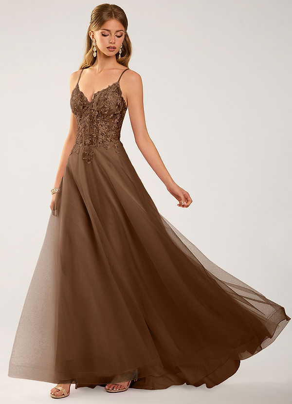Calliem Brown Beading Lace Tulle Prom Dress image1