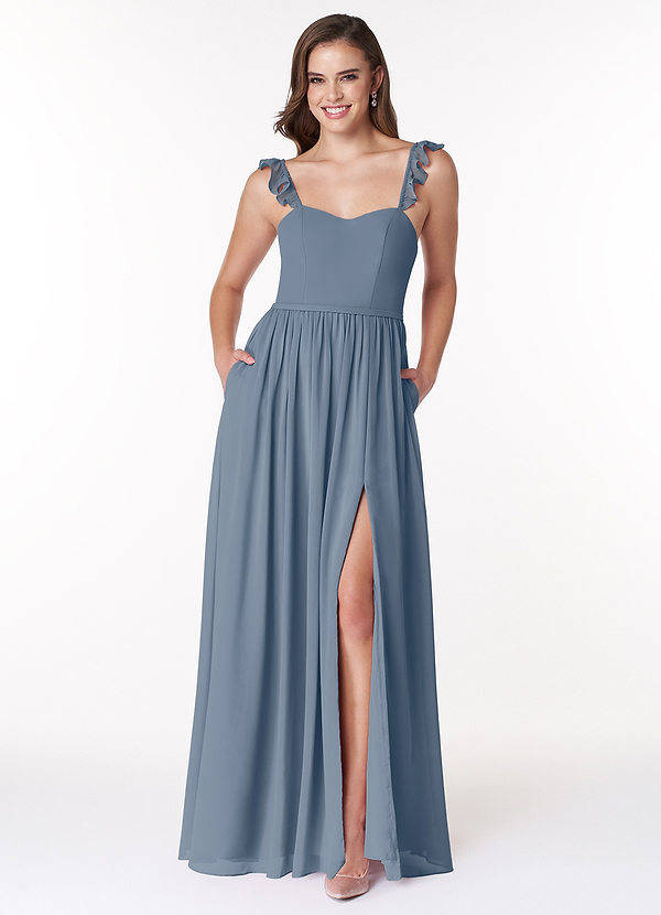 Azazie Metz Suknie dla druhen Linia A Marszczony Szyfon Do ziemi Sukienka image1