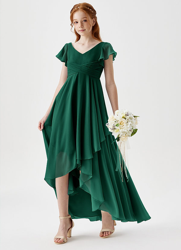 Azazie Caria Junior Emerald A-Line Pleated Chiffon Dress image1